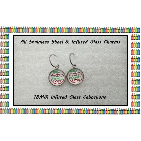 NEW Teacher Interchangeable Charm Earrings 5 Pairs/ Set School Appreciation Gift - Picture 2 of 6